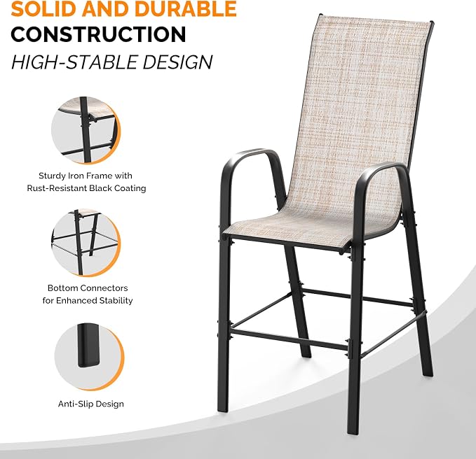 VINGLI Set of 4 Stackable Outdoor Bar Stools – Sling Chairs - Image 4
