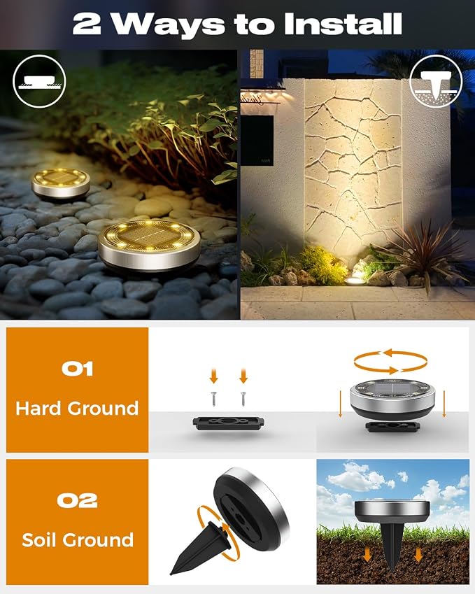 btfarm 10 Pack Solar Ground Lights Outdoor, 8 LED Solar Disc Lights IP65 - Image 4