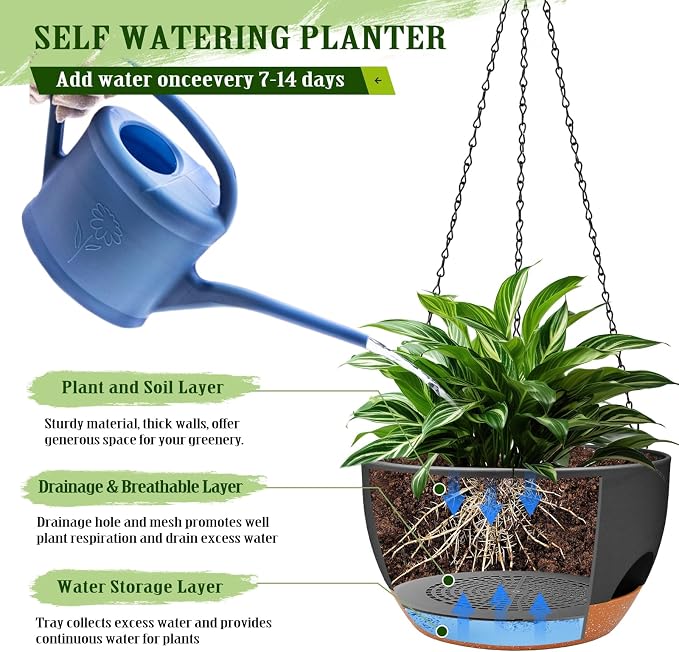 Hanging Planters for Outdoor Indoor Plants, 2 Pack 12 Inch Hanging Basket - Image 3