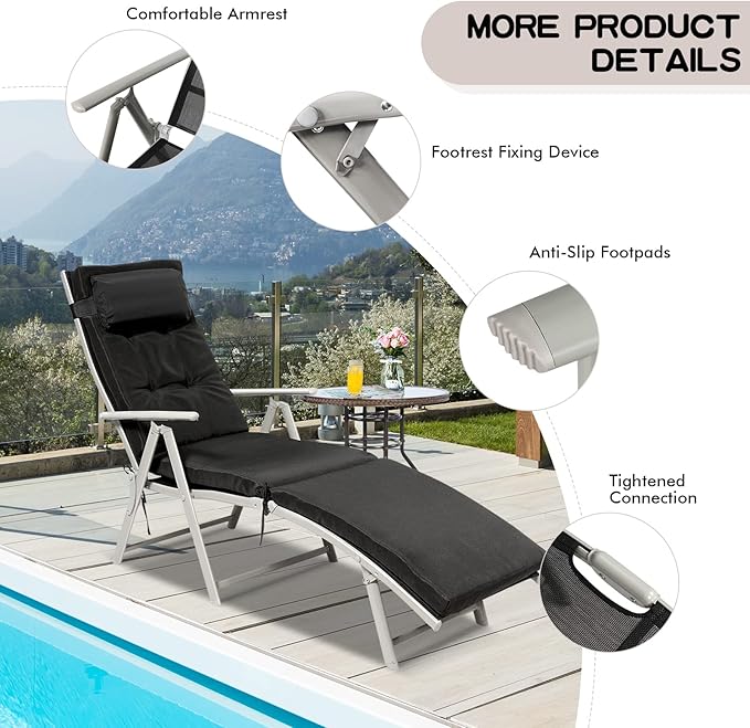 Giantex Chaise Lounge Chair for Outside, Pool Folding Reclining Beach Chair - Image 7