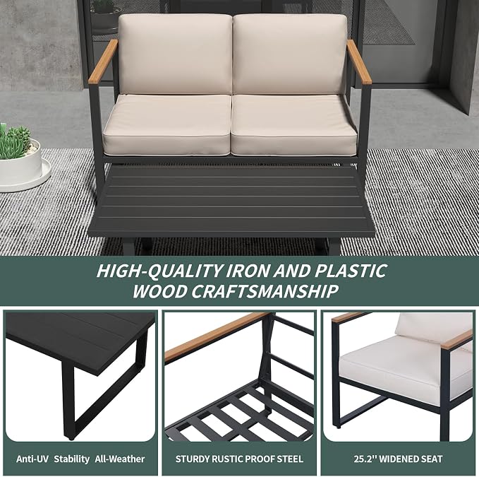 Outdoor Patio Furniture Sets of 4, Metal Patio Conversation Sets - Image 5