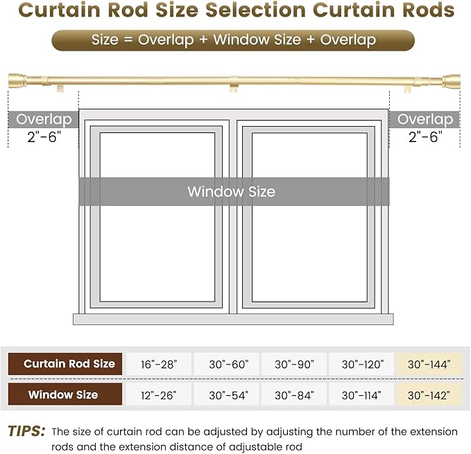 1” Diameter Curtain Rods Itself is 30 to144 inch 1 Pack Fit 30-142 inch - Image 3