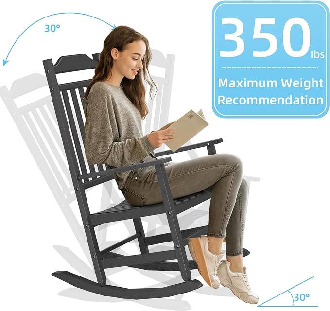 Patio Rocking Chair Outdoor Set of 2, Weather Resistant Poly Resin Oversized - Image 8