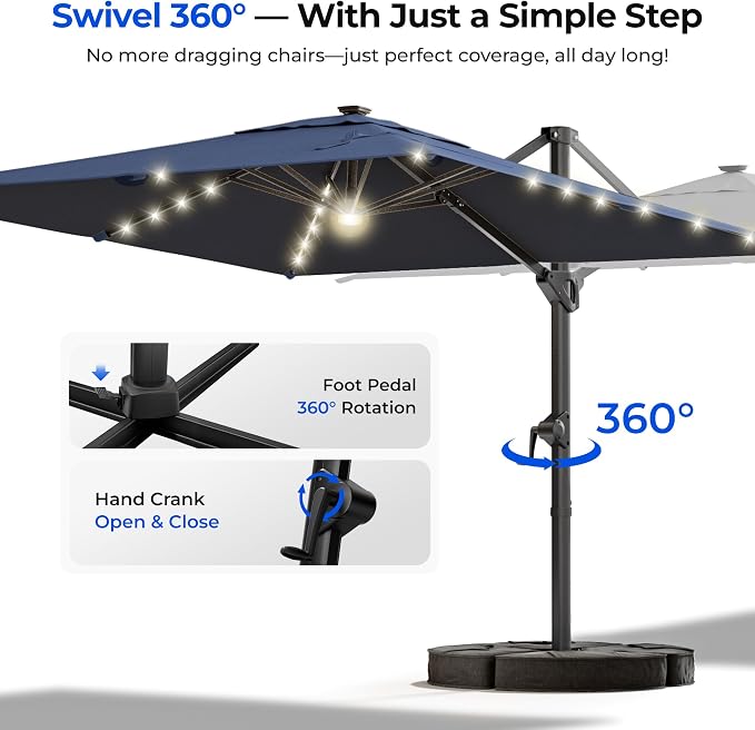 HOMSHADE 10 ft Square Cantilever Patio Umbrella - Image 5