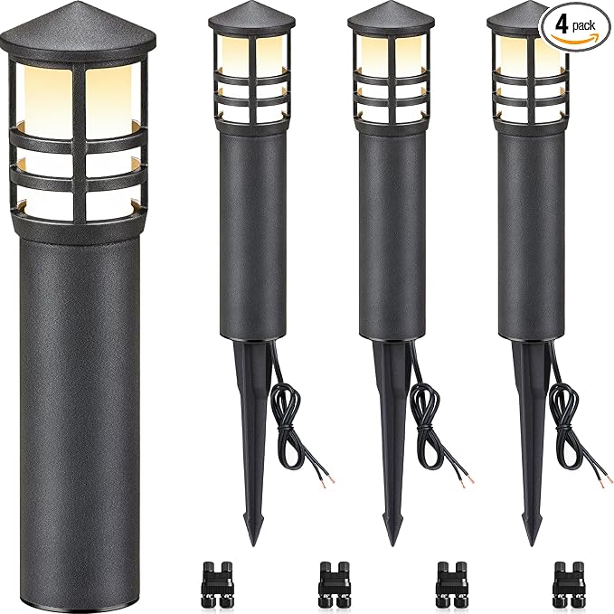 SUNVIE 4-Pack Low Voltage Pathway Lights 3W 3000K 12-24V LED Landscape Bollard by SUNVIE