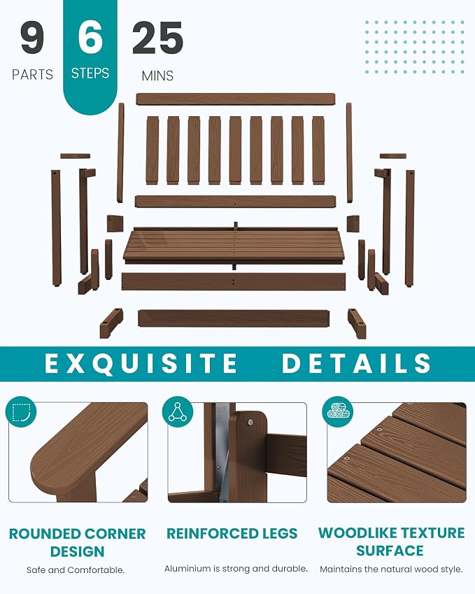SERWALL Outdoor Glider Bench Set of 2, HDPE Weather-Resistant Swinging Bench - Image 5