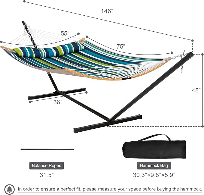 Hammock with Stand for Outside, Double Hammock with Stand, Pillow and Portable - Image 6