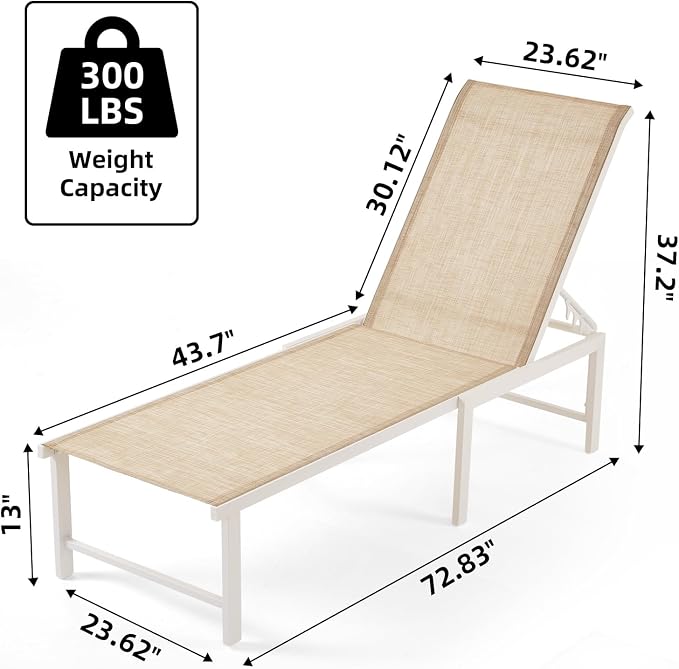 Outdoor Pool Lounge Chairs, Aluminum Patio Lounge Chairs, Five-Position - Image 3