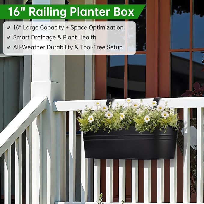 OGIMA Railing Planter Box, 3 Pack 16" Large Hanging Planters - Image 3