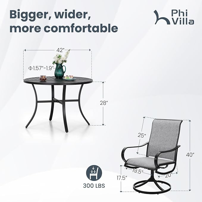 PHI VILLA 5 Piece Outdoor Patio Dining Set - Image 8