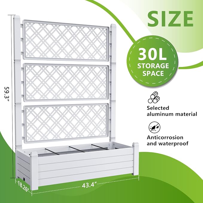 Raised Garden Bed with Trellis for Climbing Plants, 43.43" L x 18.27" W x - Image 3