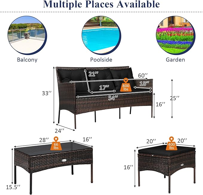 Tangkula 3 Pieces Patio Conversation Set, All Weather Outdoor PE Rattan Wicker - Image 6