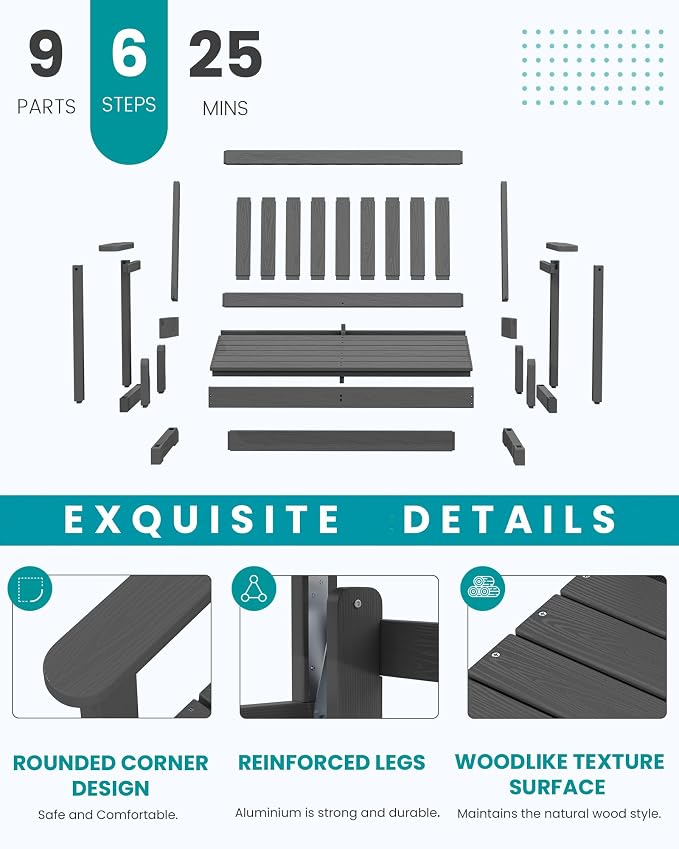 SERWALL Outdoor Glider Bench Set of 4, HDPE Weather-Resistant Swinging Bench - Image 4