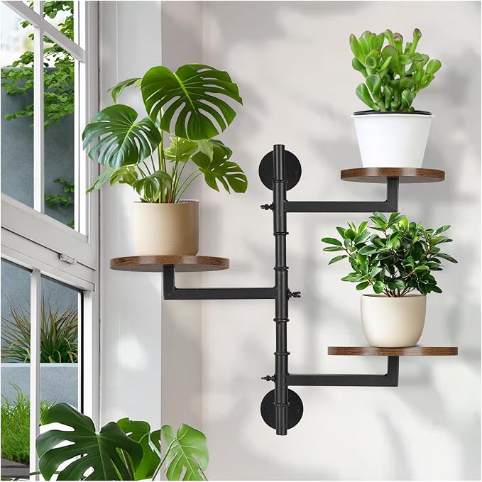 Wooden Rotatable Window Sill Plant Stand, 3 Tier Wall Plant Holder, 180 Degree by YENGOTH