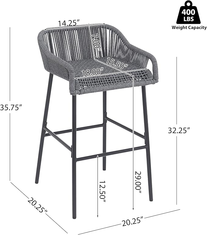 Christopher Knight Home Sivir Outdoor Barstool Set of 2, Patio Woven Rope Bar - Image 2