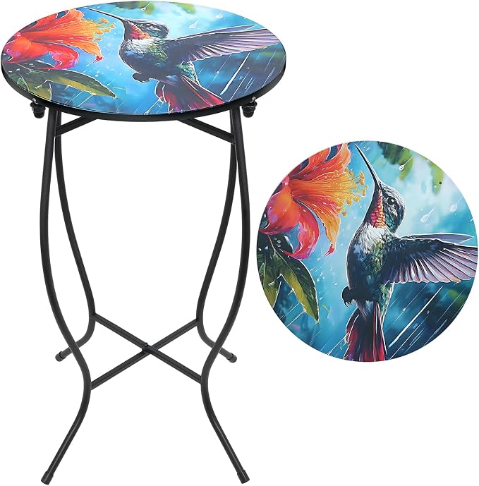 Small Outdoor Table, 21 Inch Heigh Weather Resistant Metal Round Outdoor Indoor by Weogot