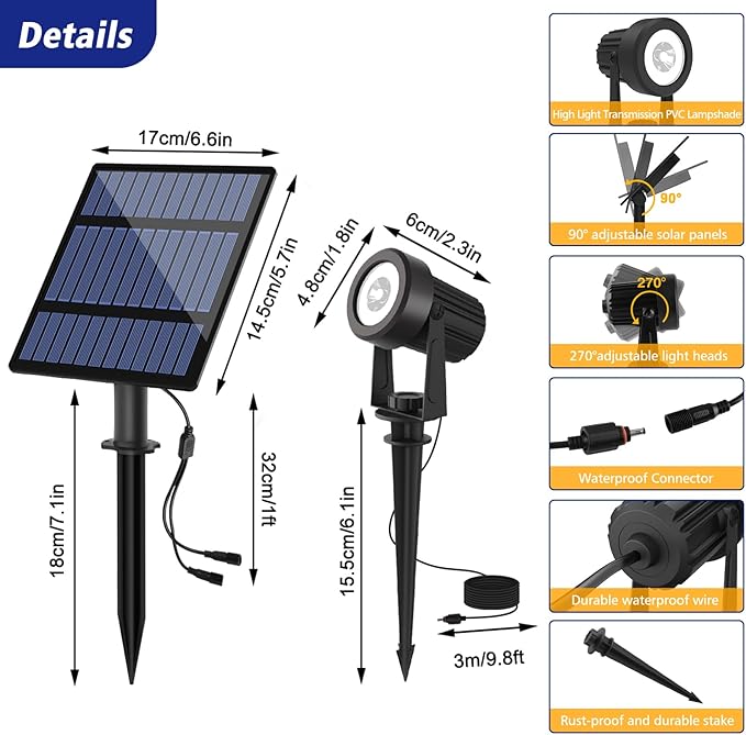 T-SUNUS Solar Spot Lights Christmas 6-in-1 Outdoor Warm White 3000K Landscape - Image 6