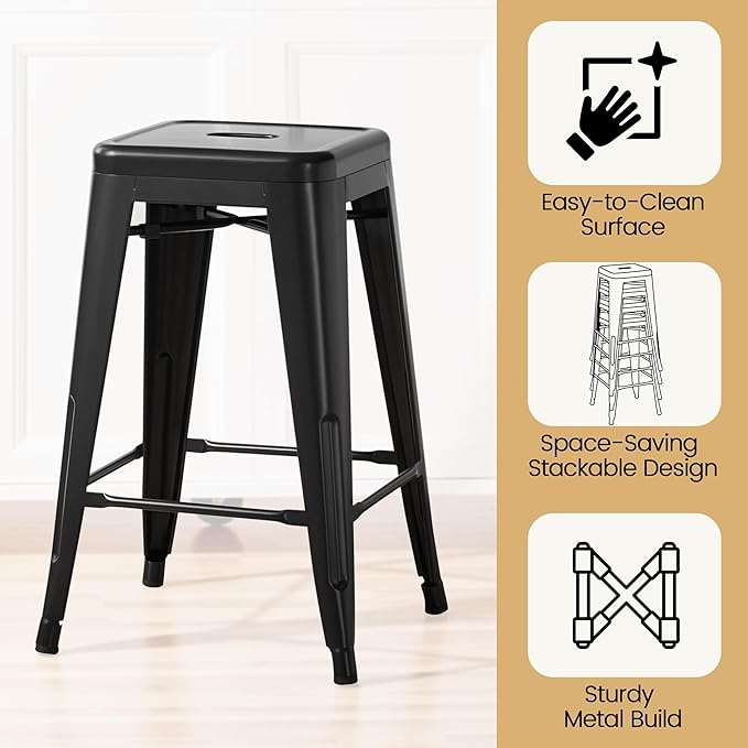 Yaheetech 24 Inch Metal Barstools Set of 4, Counter Height Backless Stools - Image 4