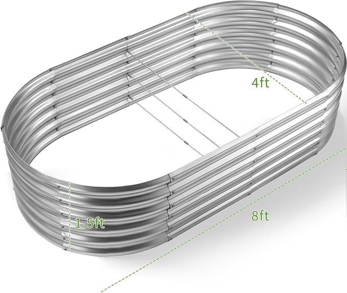 Land Guard Galvanized Metal Raised Garden Bed Kit, Oval Gardening Box, Patio - Image 2