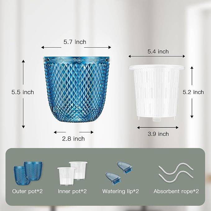QCQHDU 2 Pack Self Watering Pots, 5.7 Inch Flower Pots - Image 6