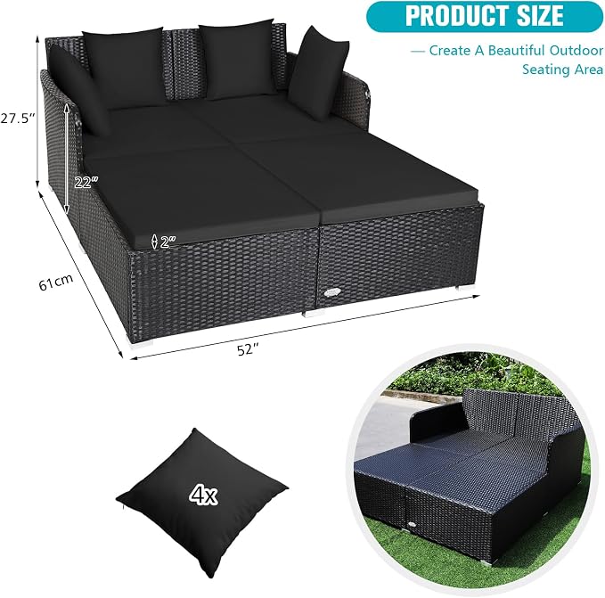 RELAX4LIFE Rattan Patio Outdoor Daybed, Wicker 2-Person Sunbed Loveseat - Image 3