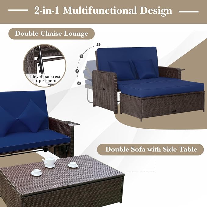 HAPPYGRILL Patio Rattan Wicker Daybed - Image 3