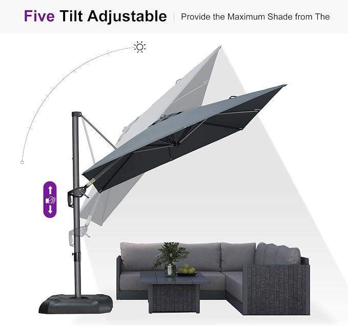 PURPLE LEAF 8 Feet Patio Umbrella Outdoor Cantilever Square Umbrella Aluminum - Image 9