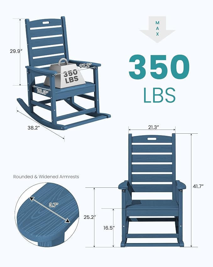 SERWALL Outdoor Rocking Chair Set of 2, Oversized Rocking Chair - Image 3