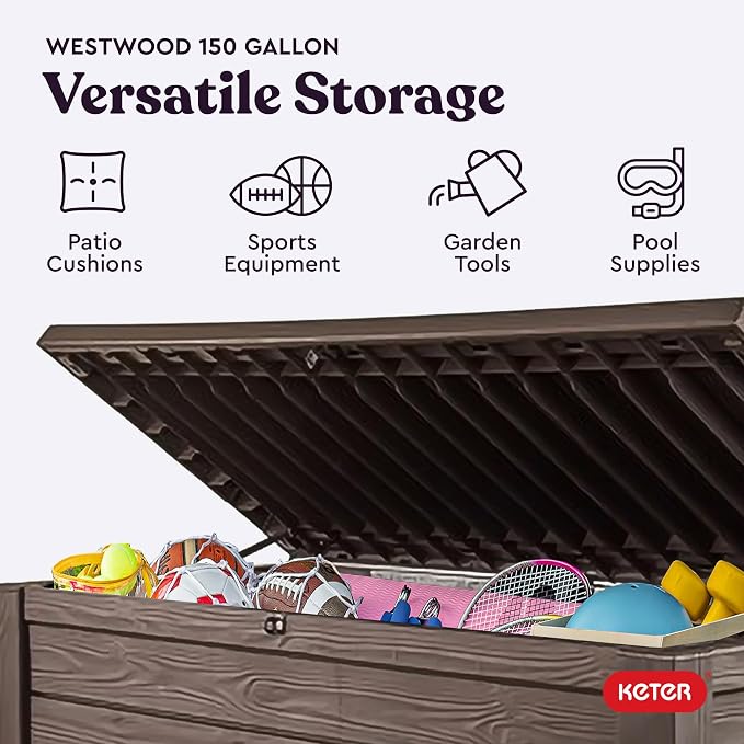Keter Westwood 150 Gallon Deck Box Organizer, Doubles as 2-Person Bench Seat - Image 4
