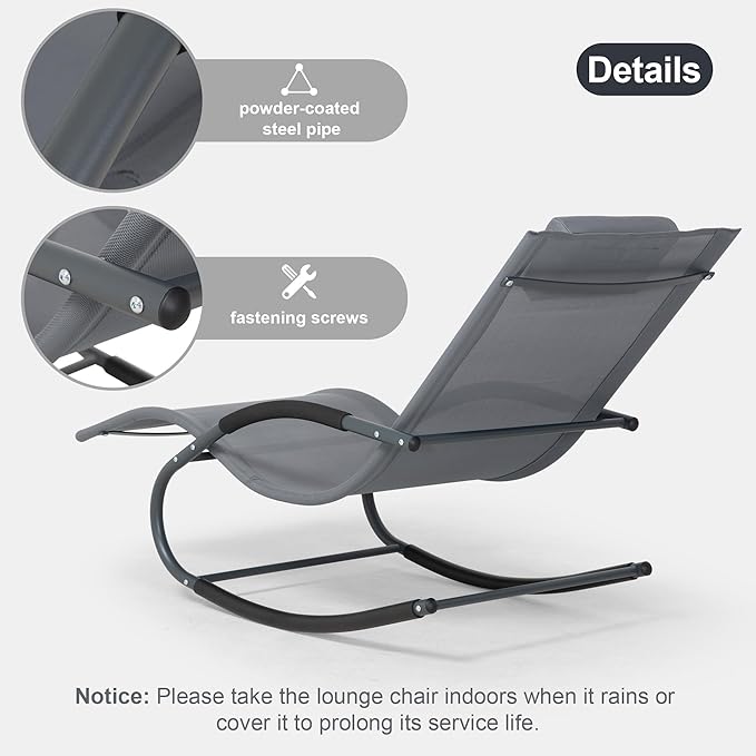 Outdoor Lounge Chair with Pillow, Chaise Lounge Chair - Image 6