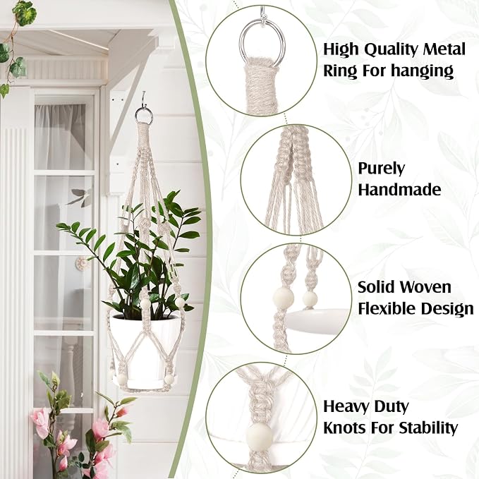 Hoteam 12 Pcs Macrame Plant Hangers Macrame Hanging Planters - Image 3