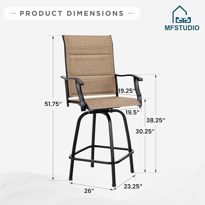 MFSTUDIO Outdoor Bar Stools Set of 4, Swivel Bar Height Patio Chairs Outdoor - Image 7