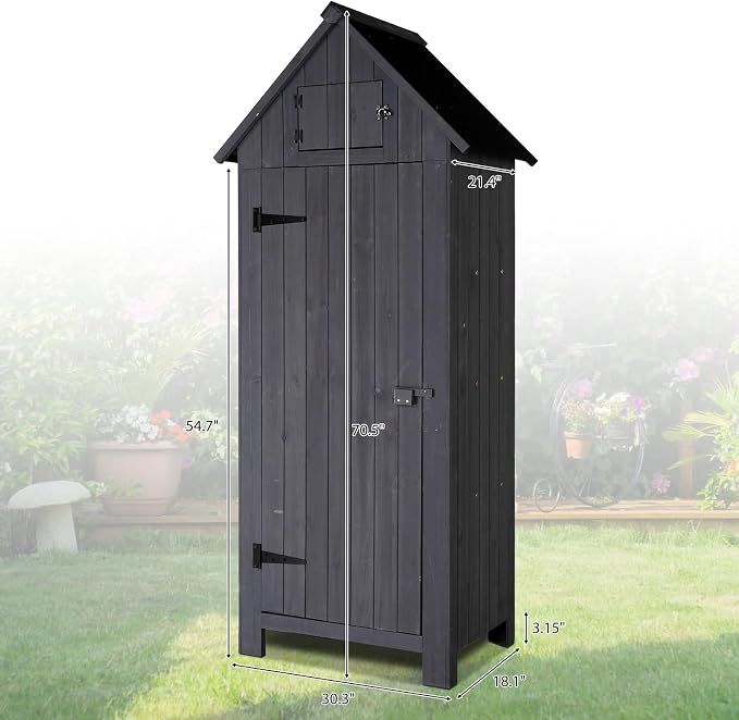 VINGLI Outdoor Wooden Storage Shed, Garden Shed Outside Tool Cabinet - Image 4