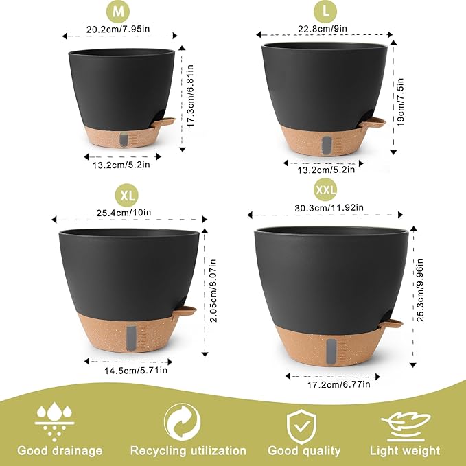 Plant Pots, 12/10/9/8/ Inch Large Plastic Self Watering Flower Pots Indoor - Image 2