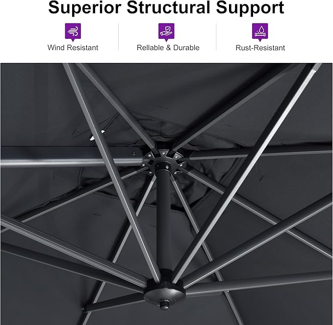 PURPLE LEAF 8 Feet Patio Umbrella Outdoor Cantilever Square Umbrella Aluminum - Image 4