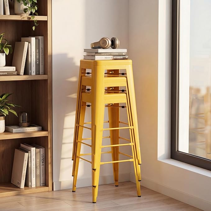 Shahoo 30 Inches Metal Bar Stools Counter Height Stackable Backless Stools - Image 7