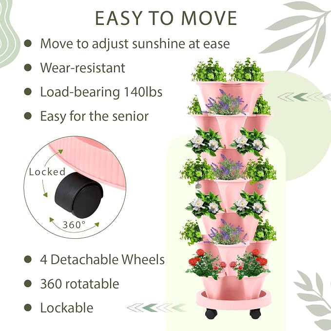 Umigy 2 Set of 7 Tier Vertical Planter Stackable Tower Planters Strawberry Herb - Image 6