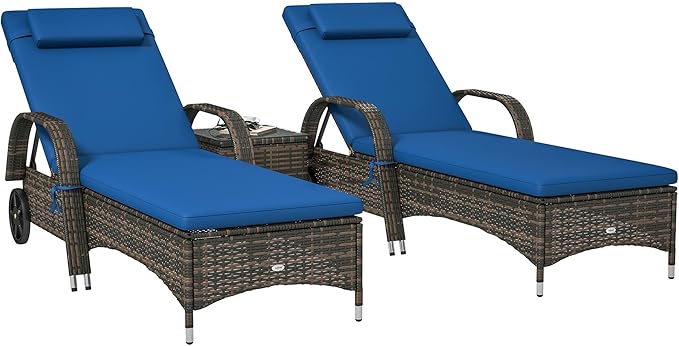 Outsunny Wicker Outdoor Chaise Lounge Chair Set of 3 by Outsunny
