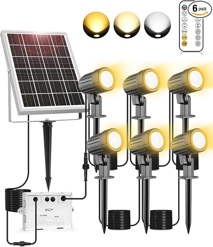 CLY 6 in 1 Solar Spotlights Landscape Outdoor Garden, Solar Spotlights IP66 by CLY