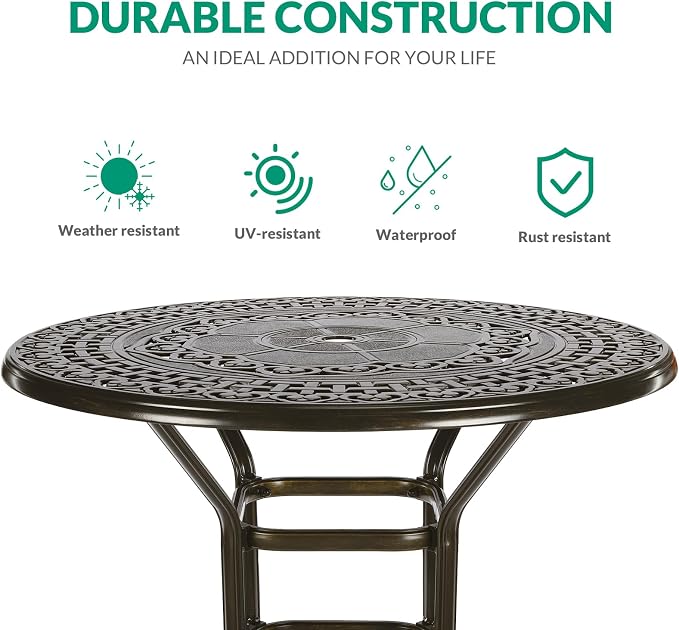 VIVIJASON 3-Piece Outdoor Swivel Bar Stools Set, All Weather Cast Aluminum - Image 2