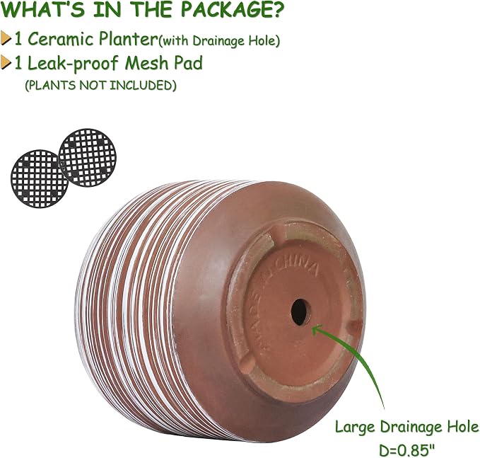 10 Inch Ceramic Plant Pot with Drainage – Large Flower Pot - Image 5