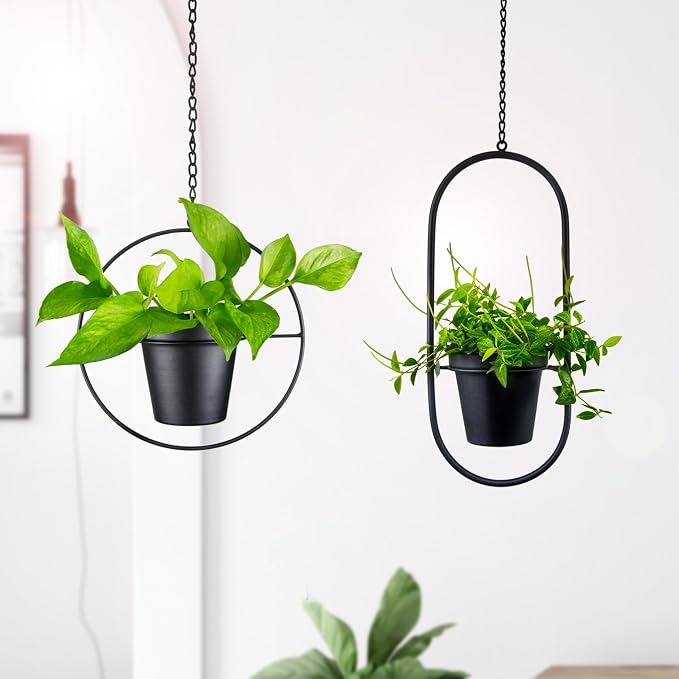 Metal Hanging Planters, Modern Plant Hanger - Image 2