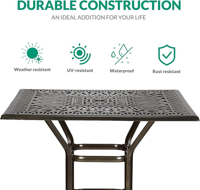 VIVIJASON 5-Piece Bar Height Patio Dining Set, Rust-Free Cast Aluminum Outdoor - Image 4