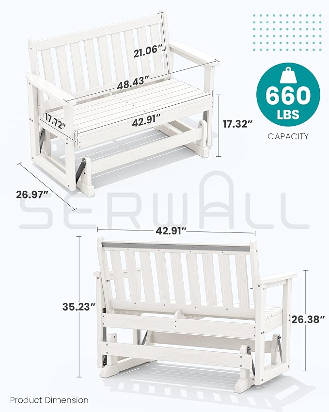 SERWALL Outdoor Glider Bench Set of 4, HDPE Weather-Resistant Swinging Bench - Image 2