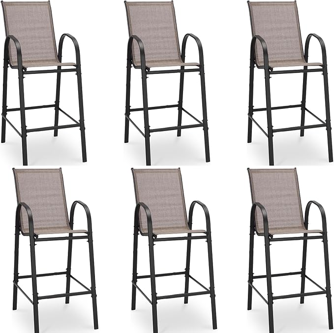 HOMREST Outdoor Bar Height Stools Set of 6, High Back Patio Chairs by HOMREST