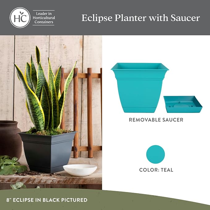 The HC Companies Eclipse Square Plastic Planter w/Attached Saucer - Image 2