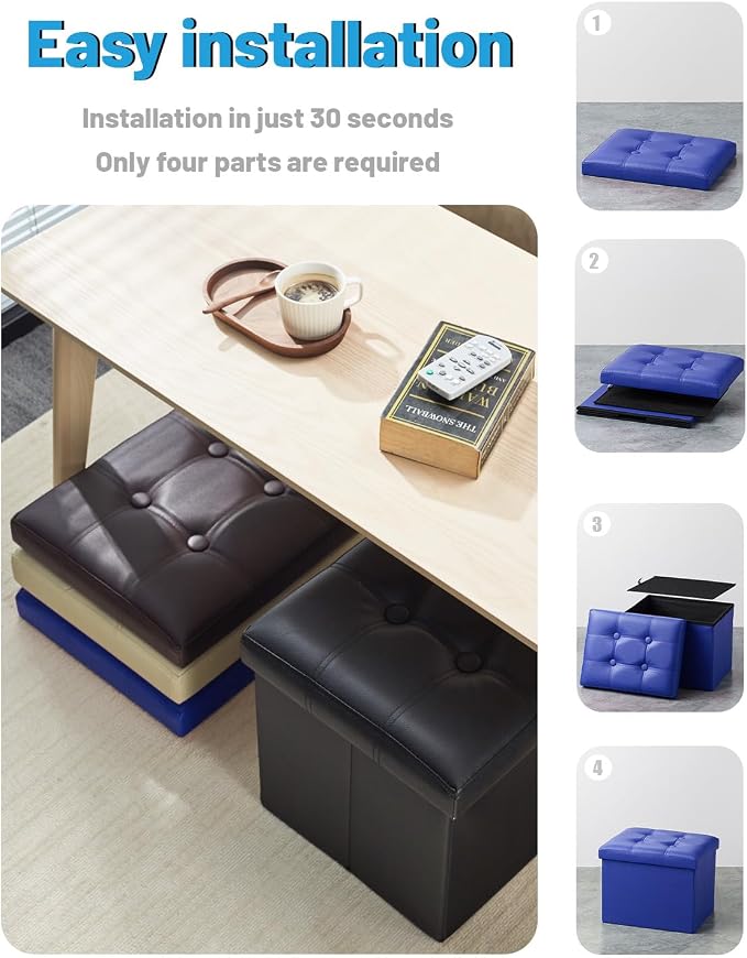 AmasSmile Storage Ottoman Foot Rest Stool, 17 inch Folding Leather Footstool - Image 6