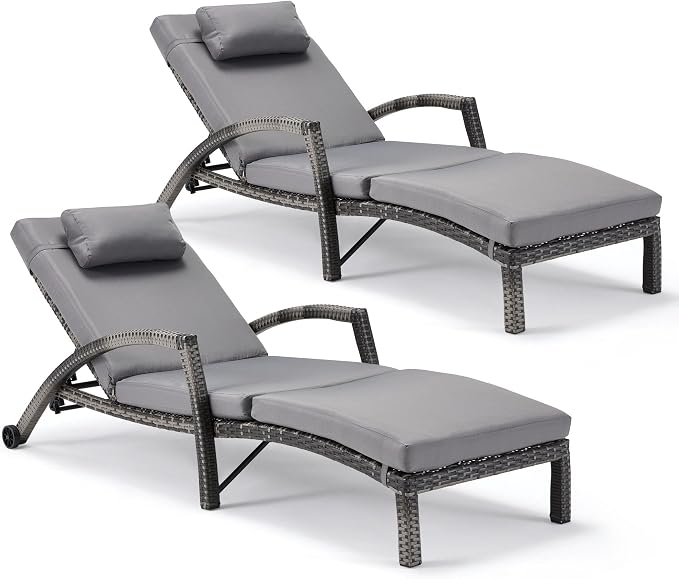 HOMREST Chaise Lounge Chairs Set of 2, PE Rattan Wicker Patio Lounge Chair by HOMREST