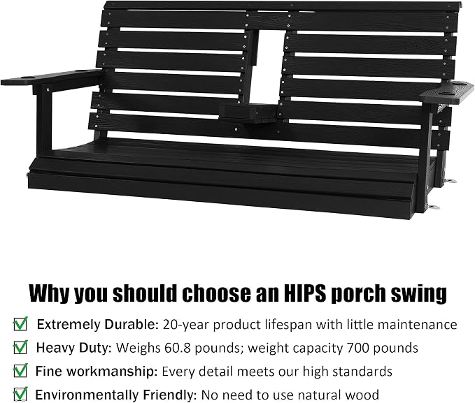 Poly Lumber 2-Seat Porch Swing, HIPS 4.5-Feet Bench Swing - Image 3