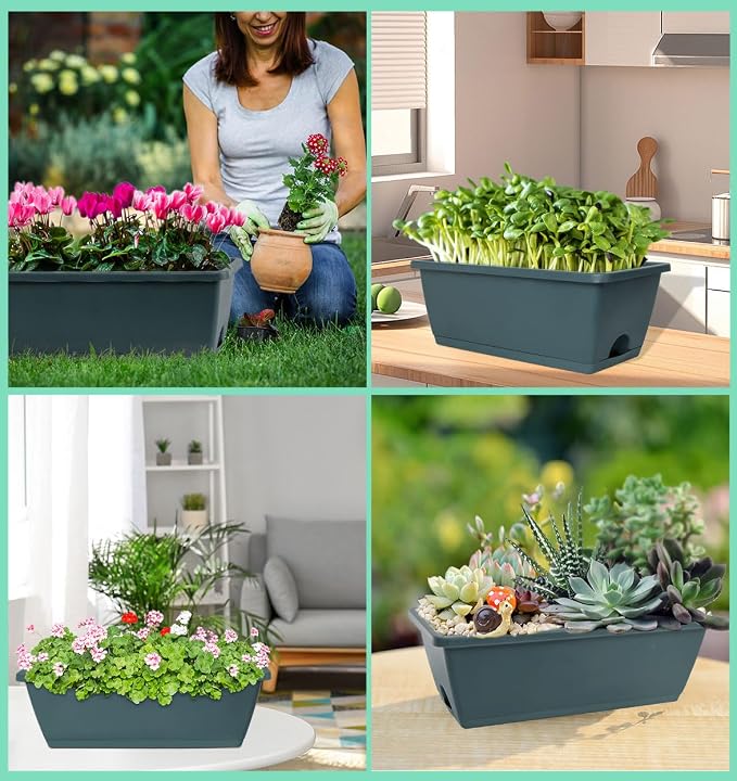 Window Box Planter, 7 Pack Plastic Vegetable Flower Planters Boxes 17 Inches - Image 7